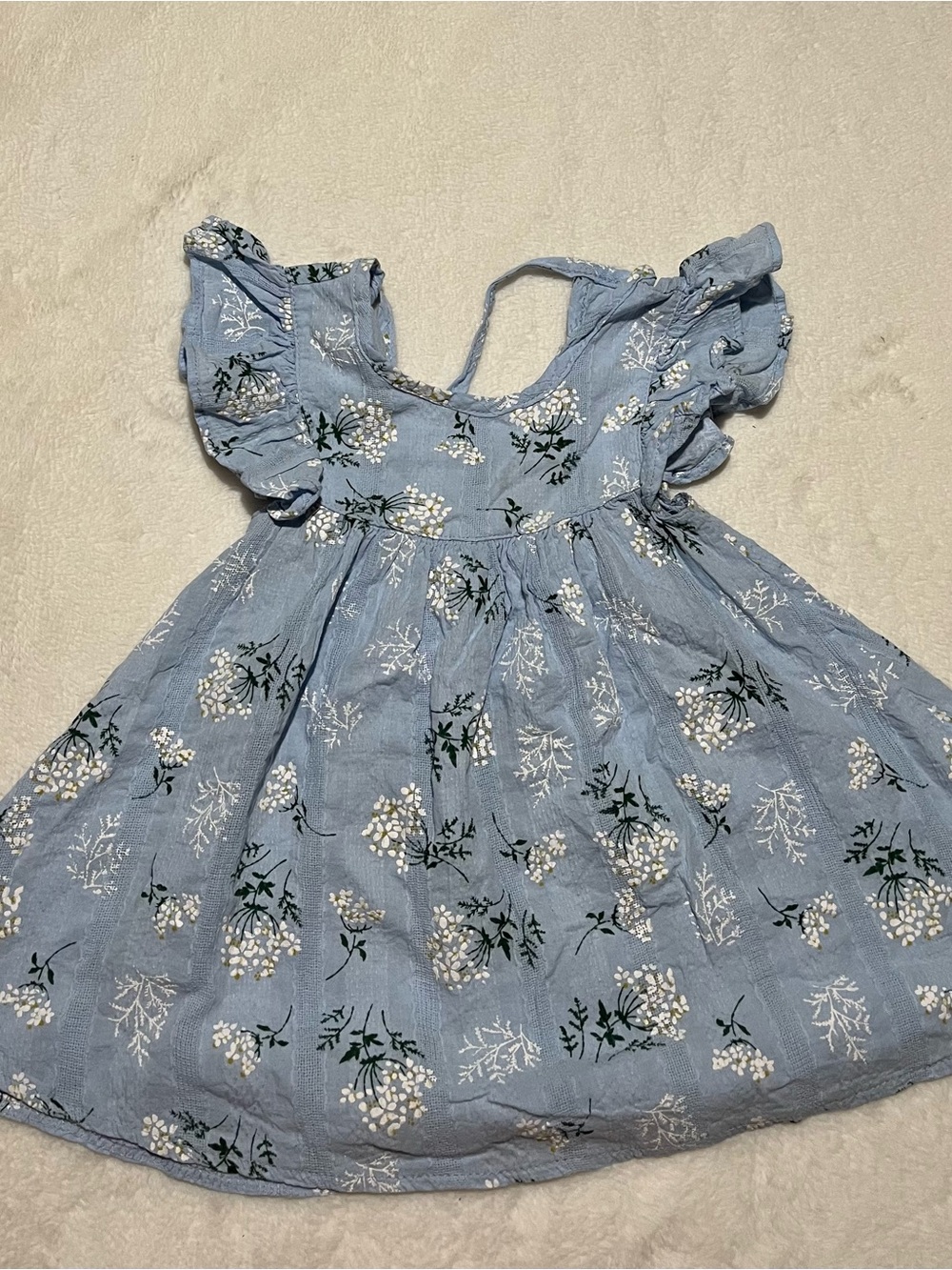 Girls' Light Blue Floral Ruffle Sleeve Dress